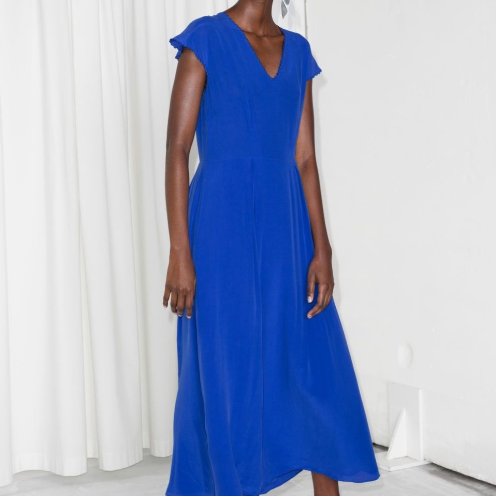 Royal Blue Silk Casual Maxi Dress